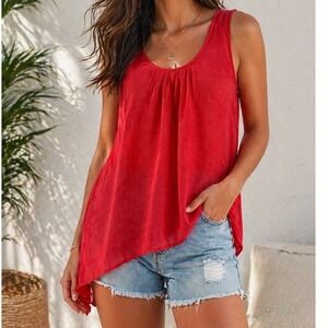 Spense Red Sheer Tank Top Size S Boho Flowy Lightweight Summer Beach Y2K Chic